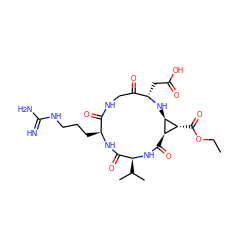 CCOC(=O)[C@H]1[C@@H]2N[C@@H](CC(=O)O)C(=O)CNC(=O)[C@H](CCCNC(=N)N)NC(=O)[C@H](C(C)C)NC(=O)[C@@H]21 ZINC000653690003