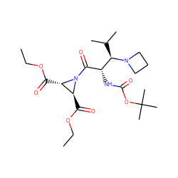 CCOC(=O)[C@H]1[C@H](C(=O)OCC)N1C(=O)[C@@H](NC(=O)OC(C)(C)C)[C@@H](C(C)C)N1CCC1 ZINC000028530387