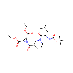 CCOC(=O)[C@H]1[C@H](C(=O)OCC)N1C(=O)[C@H]1CCCN(C(=O)[C@H](CC(C)C)NC(=O)OC(C)(C)C)C1 ZINC000036178708