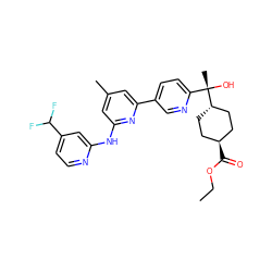 CCOC(=O)[C@H]1CC[C@H]([C@@](C)(O)c2ccc(-c3cc(C)cc(Nc4cc(C(F)F)ccn4)n3)cn2)CC1 ZINC001772651535