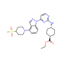 CCOC(=O)[C@H]1CC[C@H](Nc2nccc(-n3ncc4c(N5CCC(S(C)(=O)=O)CC5)cccc43)n2)CC1 ZINC000261174907