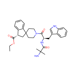 CCOC(=O)[C@H]1CC2(CCN(C(=O)[C@@H](Cc3c[nH]c4ccccc34)NC(=O)C(C)(C)N)CC2)c2ccccc21 ZINC000026395388