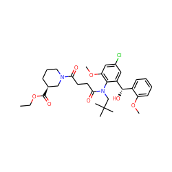 CCOC(=O)[C@H]1CCCN(C(=O)CCC(=O)N(CC(C)(C)C)c2c(OC)cc(Cl)cc2[C@@H](O)c2ccccc2OC)C1 ZINC000072113356