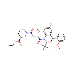 CCOC(=O)[C@H]1CCCN(C(=O)CCC(=O)N(CC(C)(C)C)c2c(OC)cc(Cl)cc2[C@H](O)c2ccccc2OC)C1 ZINC000072113280