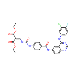 CCOC(=O)C(=CNC(=O)Nc1ccc(C(=O)Nc2ccc3ncnc(Nc4ccc(F)c(Cl)c4)c3c2)cc1)C(=O)OCC ZINC000473146765