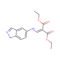 CCOC(=O)C(=CNc1ccc2[nH]ncc2c1)C(=O)OCC ZINC000014956341