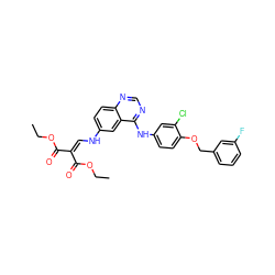 CCOC(=O)C(=CNc1ccc2ncnc(Nc3ccc(OCc4cccc(F)c4)c(Cl)c3)c2c1)C(=O)OCC ZINC000473153060