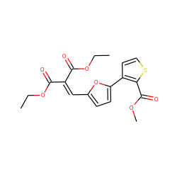 CCOC(=O)C(=Cc1ccc(-c2ccsc2C(=O)OC)o1)C(=O)OCC ZINC000003028880