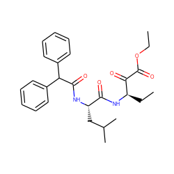 CCOC(=O)C(=O)[C@@H](CC)NC(=O)[C@H](CC(C)C)NC(=O)C(c1ccccc1)c1ccccc1 ZINC000013833729