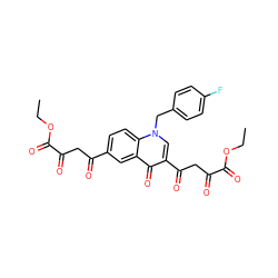 CCOC(=O)C(=O)CC(=O)c1ccc2c(c1)c(=O)c(C(=O)CC(=O)C(=O)OCC)cn2Cc1ccc(F)cc1 ZINC000101038517