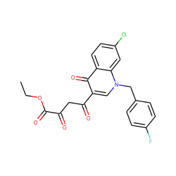 CCOC(=O)C(=O)CC(=O)c1cn(Cc2ccc(F)cc2)c2cc(Cl)ccc2c1=O ZINC000101546787