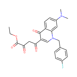 CCOC(=O)C(=O)CC(=O)c1cn(Cc2ccc(F)cc2)c2cc(N(C)C)ccc2c1=O ZINC000169312555