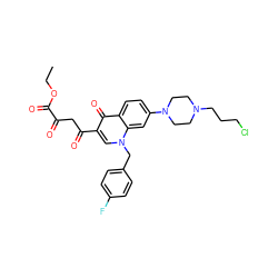 CCOC(=O)C(=O)CC(=O)c1cn(Cc2ccc(F)cc2)c2cc(N3CCN(CCCCl)CC3)ccc2c1=O ZINC000169312557