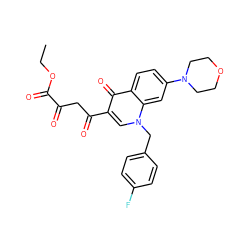 CCOC(=O)C(=O)CC(=O)c1cn(Cc2ccc(F)cc2)c2cc(N3CCOCC3)ccc2c1=O ZINC000169312551