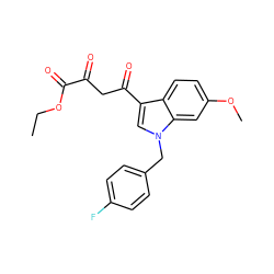 CCOC(=O)C(=O)CC(=O)c1cn(Cc2ccc(F)cc2)c2cc(OC)ccc12 ZINC000101148867