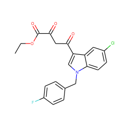 CCOC(=O)C(=O)CC(=O)c1cn(Cc2ccc(F)cc2)c2ccc(Cl)cc12 ZINC000101063303