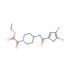 CCOC(=O)C(=O)N1CCC(NC(=O)c2cc(Br)c(Br)[nH]2)CC1 ZINC001772597501