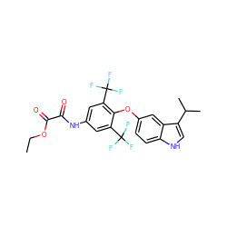 CCOC(=O)C(=O)Nc1cc(C(F)(F)F)c(Oc2ccc3[nH]cc(C(C)C)c3c2)c(C(F)(F)F)c1 ZINC000028347747