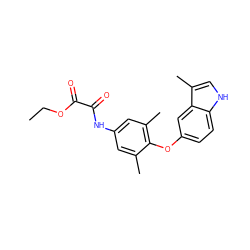 CCOC(=O)C(=O)Nc1cc(C)c(Oc2ccc3[nH]cc(C)c3c2)c(C)c1 ZINC000028350993