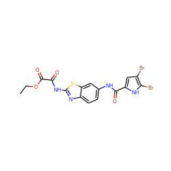 CCOC(=O)C(=O)Nc1nc2ccc(NC(=O)c3cc(Br)c(Br)[nH]3)cc2s1 ZINC001772600373