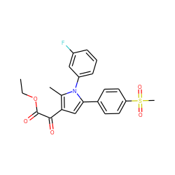 CCOC(=O)C(=O)c1cc(-c2ccc(S(C)(=O)=O)cc2)n(-c2cccc(F)c2)c1C ZINC000028862741