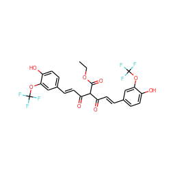 CCOC(=O)C(C(=O)/C=C/c1ccc(O)c(OC(F)(F)F)c1)C(=O)/C=C/c1ccc(O)c(OC(F)(F)F)c1 ZINC000261132126