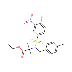 CCOC(=O)C(C)(C)N(Cc1ccc(C)cc1)S(=O)(=O)c1ccc(Cl)c([N+](=O)[O-])c1 ZINC000008690913