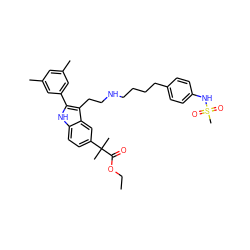 CCOC(=O)C(C)(C)c1ccc2[nH]c(-c3cc(C)cc(C)c3)c(CCNCCCCc3ccc(NS(C)(=O)=O)cc3)c2c1 ZINC000029468405