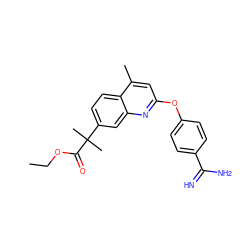 CCOC(=O)C(C)(C)c1ccc2c(C)cc(Oc3ccc(C(=N)N)cc3)nc2c1 ZINC000013535203