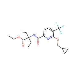 CCOC(=O)C(CC)(CC)NC(=O)c1ccc(C(F)(F)F)c(OCC2CC2)n1 ZINC000150102070