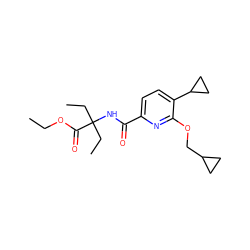 CCOC(=O)C(CC)(CC)NC(=O)c1ccc(C2CC2)c(OCC2CC2)n1 ZINC000150275272