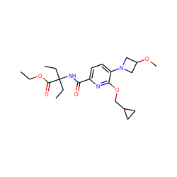 CCOC(=O)C(CC)(CC)NC(=O)c1ccc(N2CC(OC)C2)c(OCC2CC2)n1 ZINC000473167973