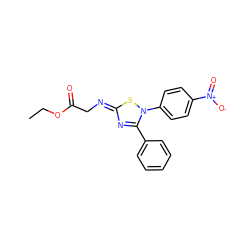 CCOC(=O)C/N=c1\nc(-c2ccccc2)n(-c2ccc([N+](=O)[O-])cc2)s1 ZINC000101506411