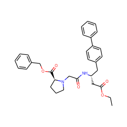 CCOC(=O)C[C@@H](Cc1ccc(-c2ccccc2)cc1)NC(=O)CN1CCC[C@H]1C(=O)OCc1ccccc1 ZINC000149552957