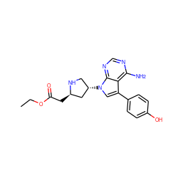 CCOC(=O)C[C@@H]1C[C@@H](n2cc(-c3ccc(O)cc3)c3c(N)ncnc32)CN1 ZINC000040893354