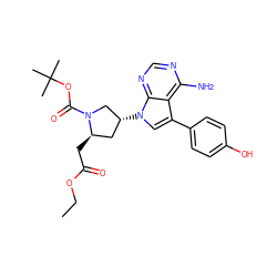 CCOC(=O)C[C@@H]1C[C@@H](n2cc(-c3ccc(O)cc3)c3c(N)ncnc32)CN1C(=O)OC(C)(C)C ZINC000040892956