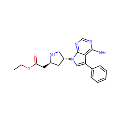 CCOC(=O)C[C@@H]1C[C@@H](n2cc(-c3ccccc3)c3c(N)ncnc32)CN1 ZINC000040395075