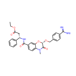 CCOC(=O)C[C@H](NC(=O)c1ccc2c(c1)O[C@H](OCc1ccc(C(=N)N)cc1)C(=O)N2C)c1ccccc1 ZINC000028520703