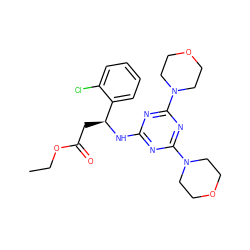 CCOC(=O)C[C@H](Nc1nc(N2CCOCC2)nc(N2CCOCC2)n1)c1ccccc1Cl ZINC000004111148