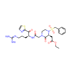 CCOC(=O)C[C@H]1C(=O)N(CC(=O)N[C@@H](CCCN=C(N)N)C(=O)c2nccs2)CCN1S(=O)(=O)Cc1ccccc1 ZINC000027846582