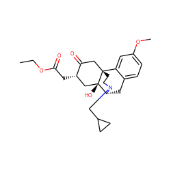 CCOC(=O)C[C@H]1C[C@@]2(O)[C@H]3Cc4ccc(OC)cc4[C@@]2(CCN3CC2CC2)CC1=O ZINC000217075598