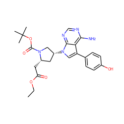 CCOC(=O)C[C@H]1C[C@@H](n2cc(-c3ccc(O)cc3)c3c(N)ncnc32)CN1C(=O)OC(C)(C)C ZINC000027982725