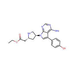 CCOC(=O)C[C@H]1C[C@H](n2cc(-c3ccc(O)cc3)c3c(N)ncnc32)CN1 ZINC000027984032