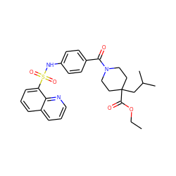 CCOC(=O)C1(CC(C)C)CCN(C(=O)c2ccc(NS(=O)(=O)c3cccc4cccnc34)cc2)CC1 ZINC000217613250