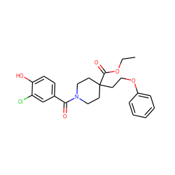 CCOC(=O)C1(CCOc2ccccc2)CCN(C(=O)c2ccc(O)c(Cl)c2)CC1 ZINC000095665453