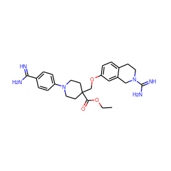 CCOC(=O)C1(COc2ccc3c(c2)CN(C(=N)N)CC3)CCN(c2ccc(C(=N)N)cc2)CC1 ZINC000013644397