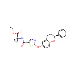 CCOC(=O)C1(NC(=O)c2cnc(Oc3ccc4c(c3)CC[C@@H](c3ccccc3)O4)s2)CC1 ZINC000145585663