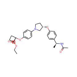 CCOC(=O)C1(Oc2ccc(N3CC[C@H](Oc4ccc([C@H](C)NC(C)=O)cc4)C3)cc2)CCC1 ZINC001772621371