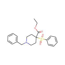 CCOC(=O)C1(S(=O)(=O)c2ccccc2)CCN(Cc2ccccc2)CC1 ZINC000004038412