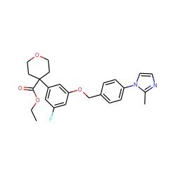 CCOC(=O)C1(c2cc(F)cc(OCc3ccc(-n4ccnc4C)cc3)c2)CCOCC1 ZINC000013559343